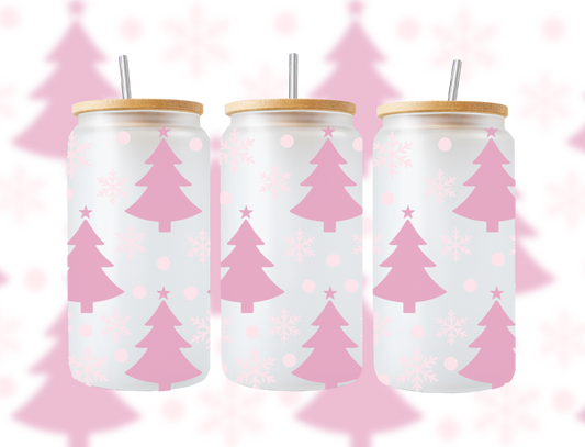 Pink Christmas Tree Glass Cup